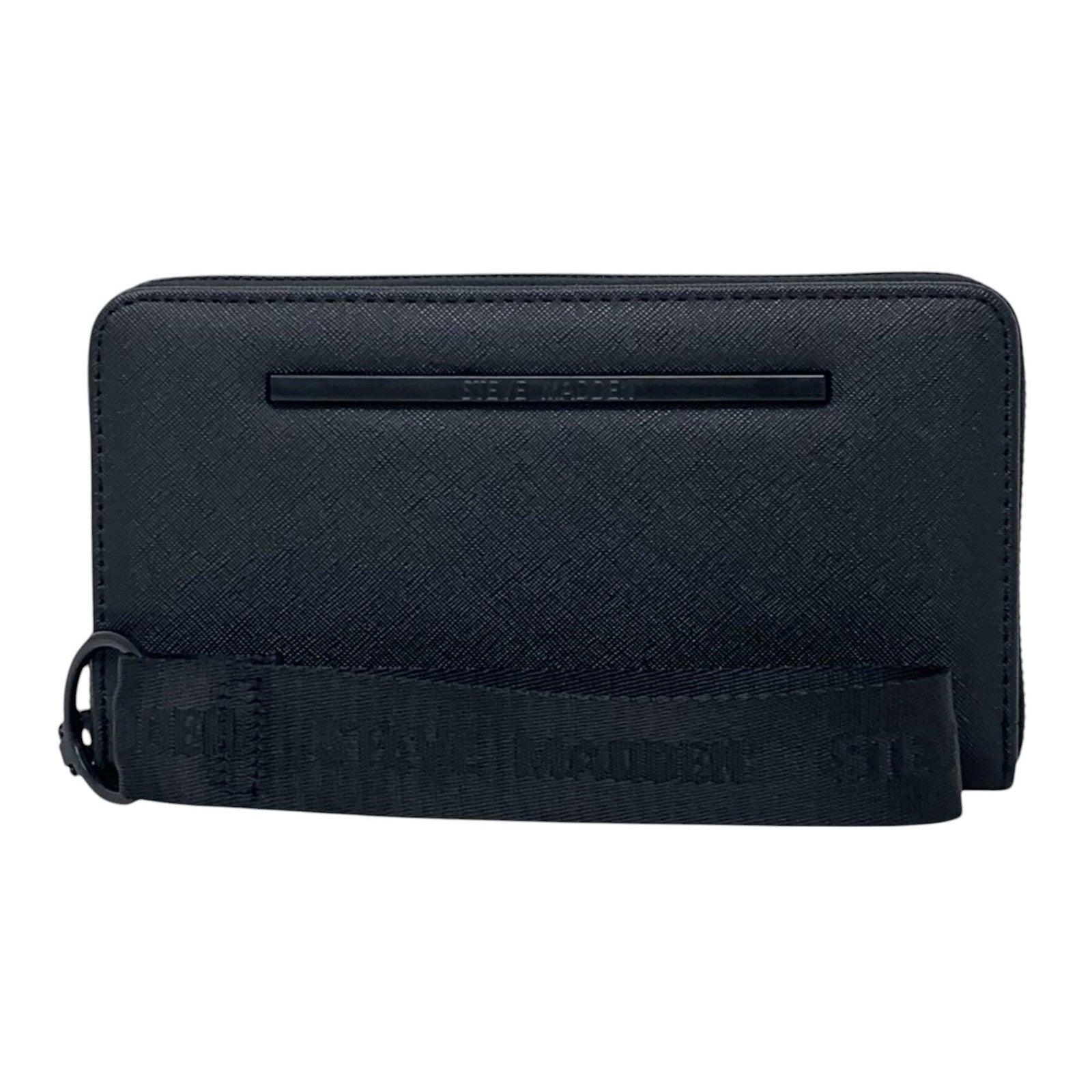 Steve Madden Bzip-Web Zip Around Wallet Wristlet (Black w/Black)
