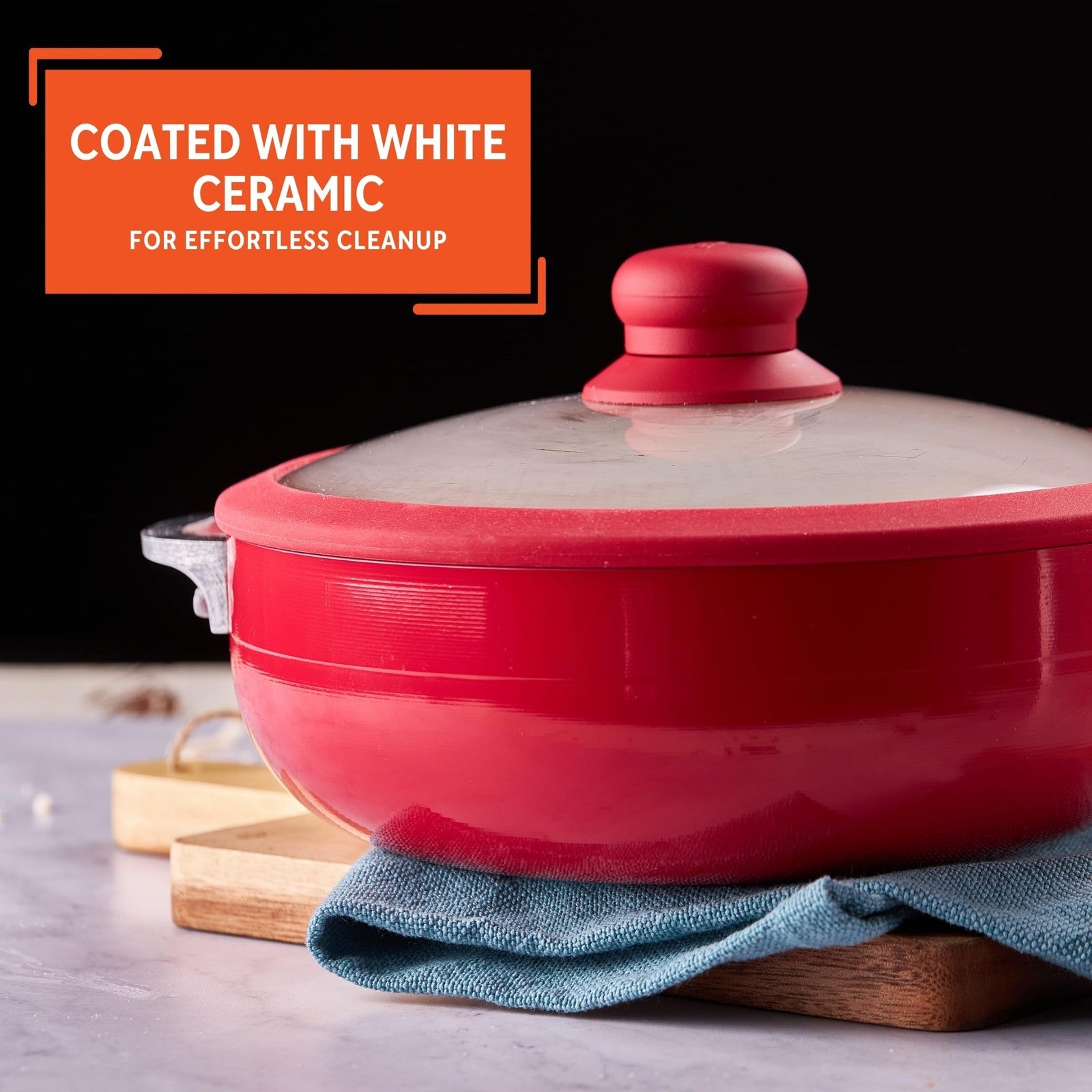 IMUSA 3.2Qt Red Ceramic Nonstick Caldero w/ Glass Lid & Silicone Rim