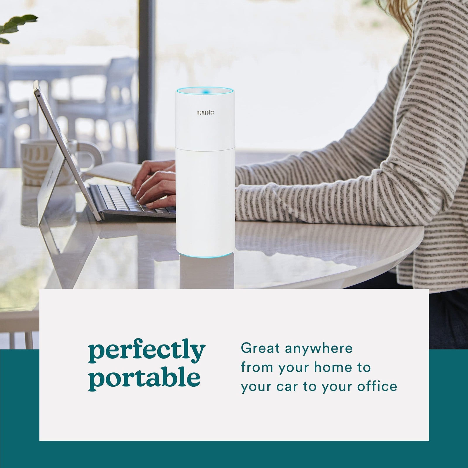 Homedics Ultrasonic Humidifier, 10-Hour Runtime, White, Travel Size