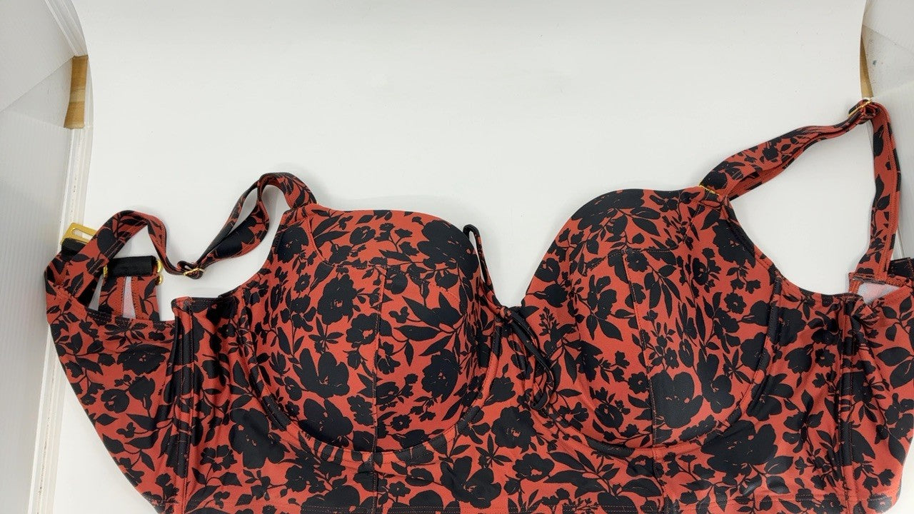 Smart & Sexy 40DD Lightly Lined Underwire Bikini Top - Black Pansy