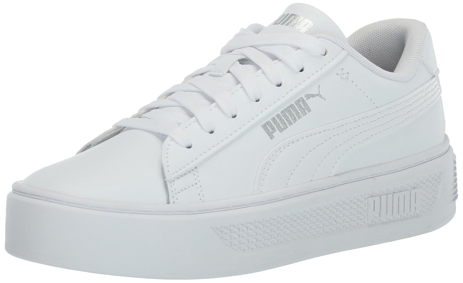 PUMA Women's Smash Platform V3 Sneaker White White Silver, 7