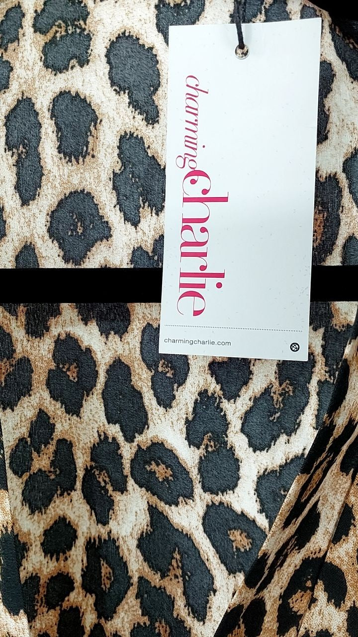 Leopard Print Tie Front Long Sleeve Blouse