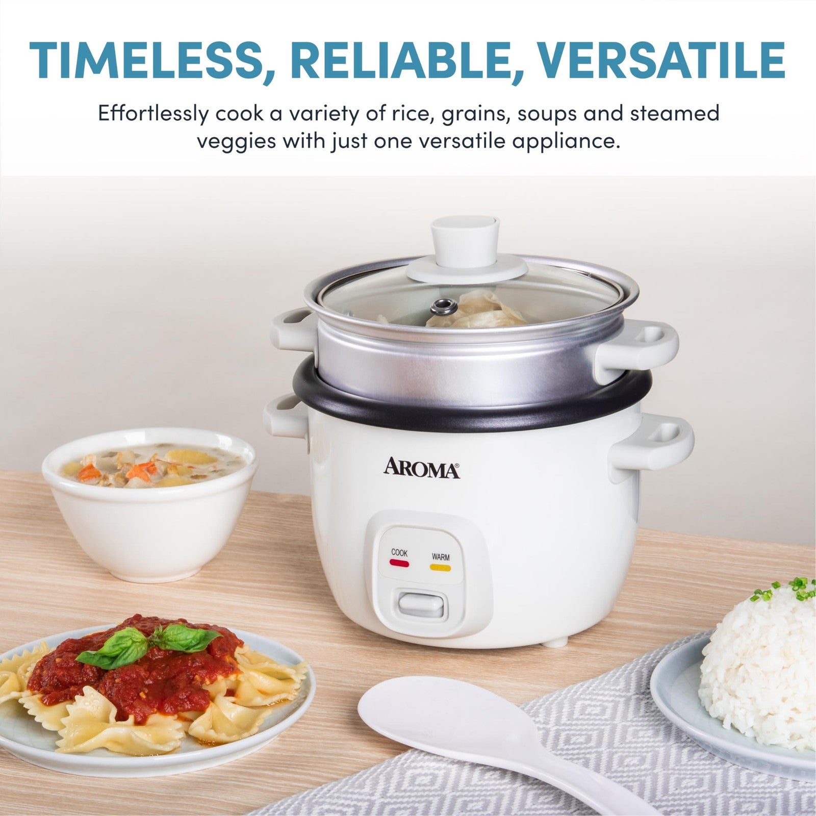 Aroma 4-Cup Rice Cooker Steamer Oatmeal Maker White 1 Qt ARC-302-1NG