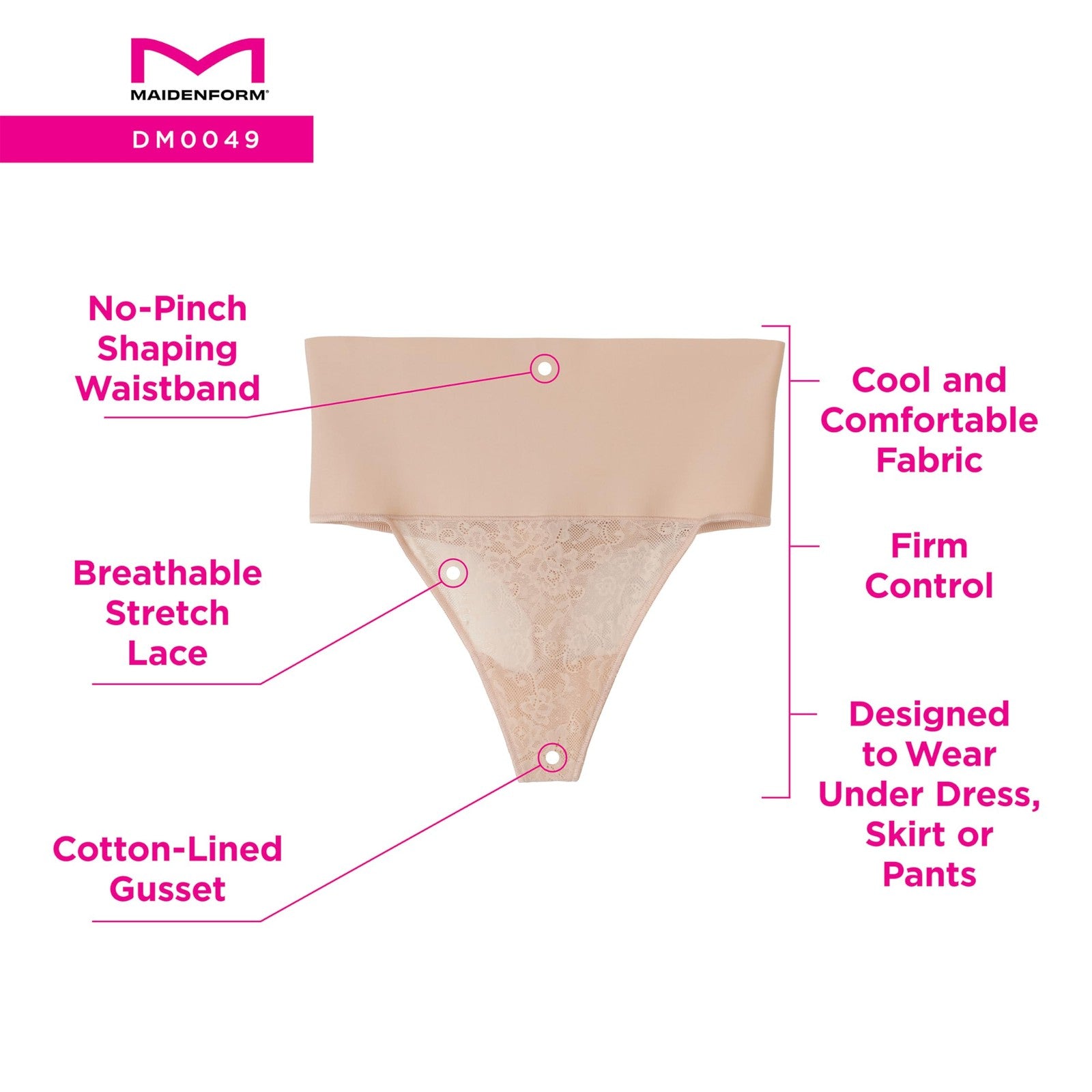 Maidenform Tame Your Tummy Shaping Lace Thong, Black, Size Small