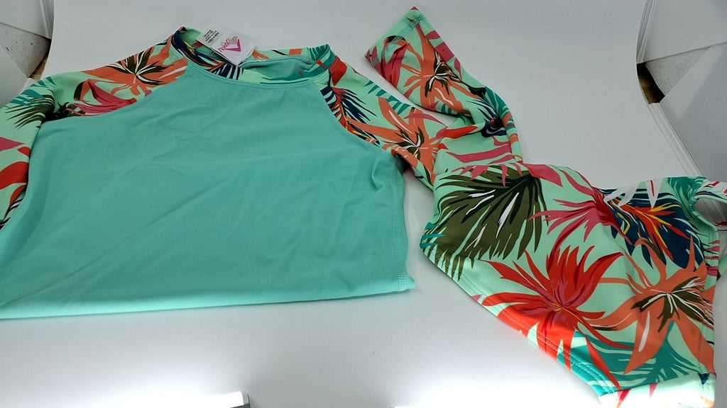 Girls' UPF 50+ Long Sleeve Rashguard Swim Set, Cool Breeze Atlantis, 8