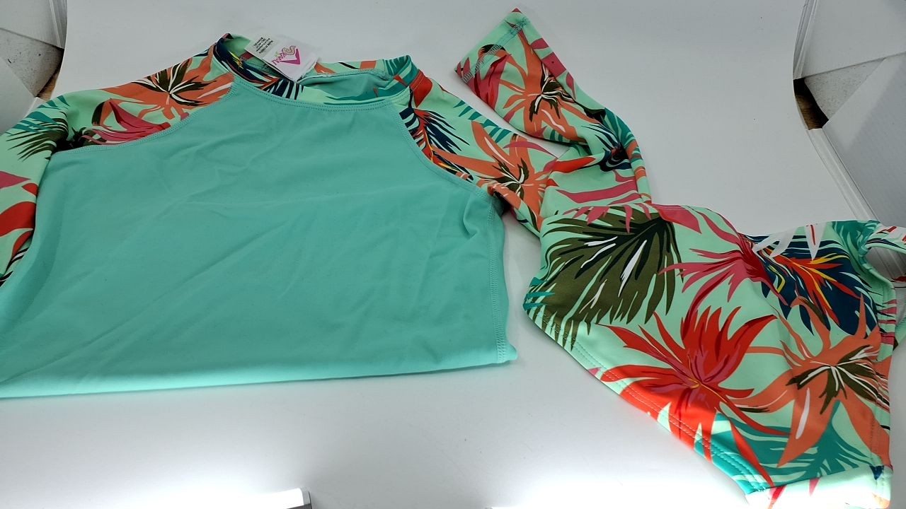 Girls' UPF 50+ Long Sleeve Rashguard Swim Set, Cool Breeze Atlantis, 8