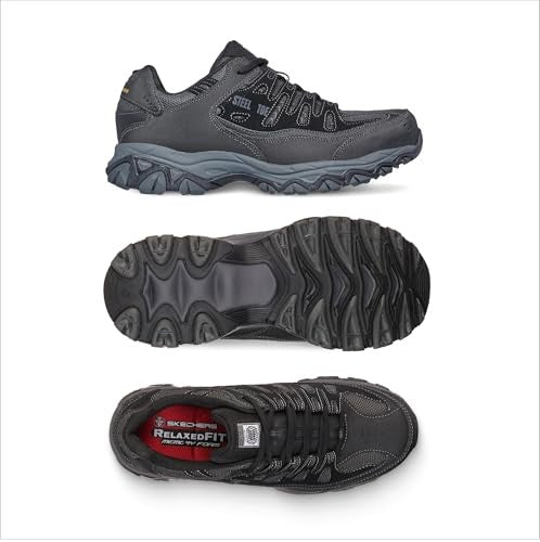 Steel Toe Athletic Shoe for Men, Black/Gray, Size 9.5, Rubber Outsole