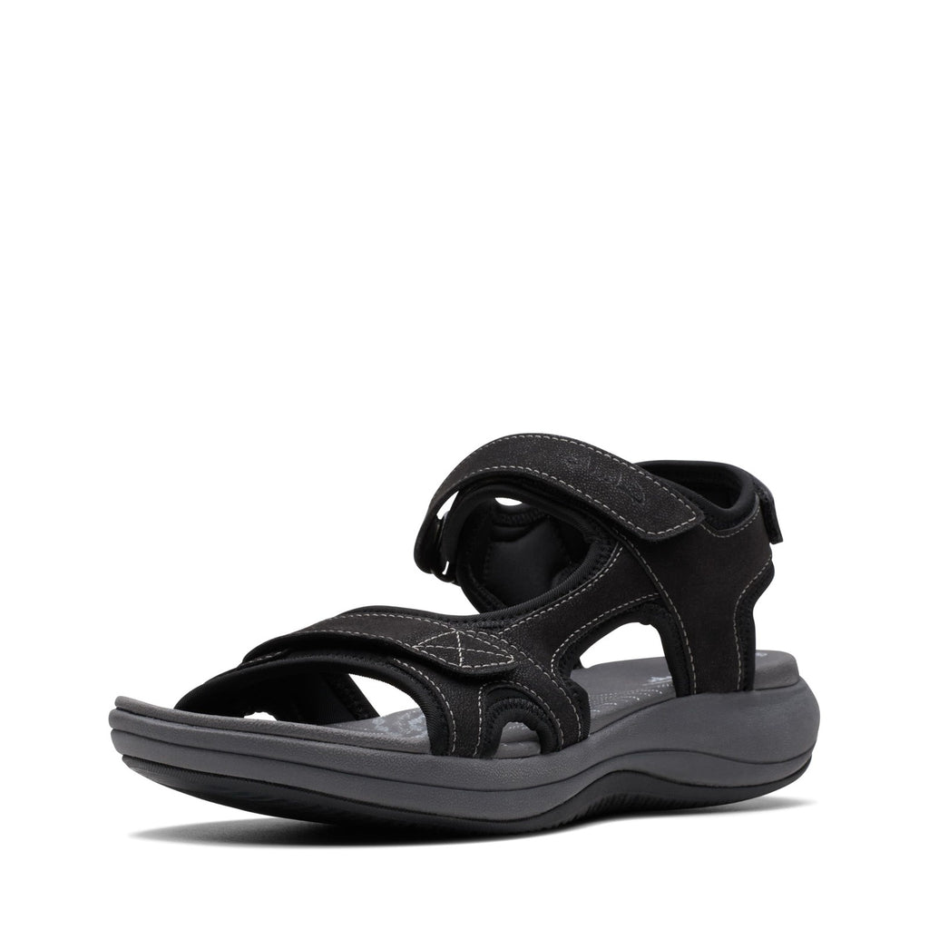 Clarks Women's Mira Bay Flat Sandal, Black Textile, 8 Wide US