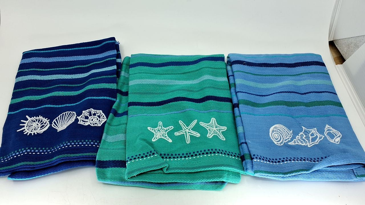 DII Fresh Catch Collection Kitchen Dishtowel Set, 18x28, Blue Sea, 3 Piece
