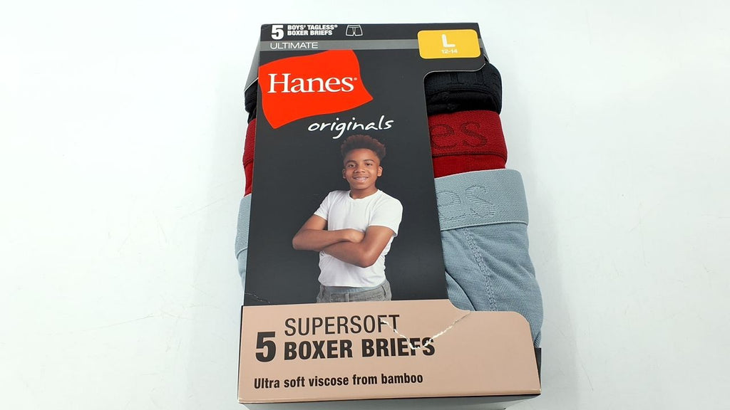 Hanes Boys' Boxer Briefs, Large, SuperSoft, 5-Pack Assorted Colors