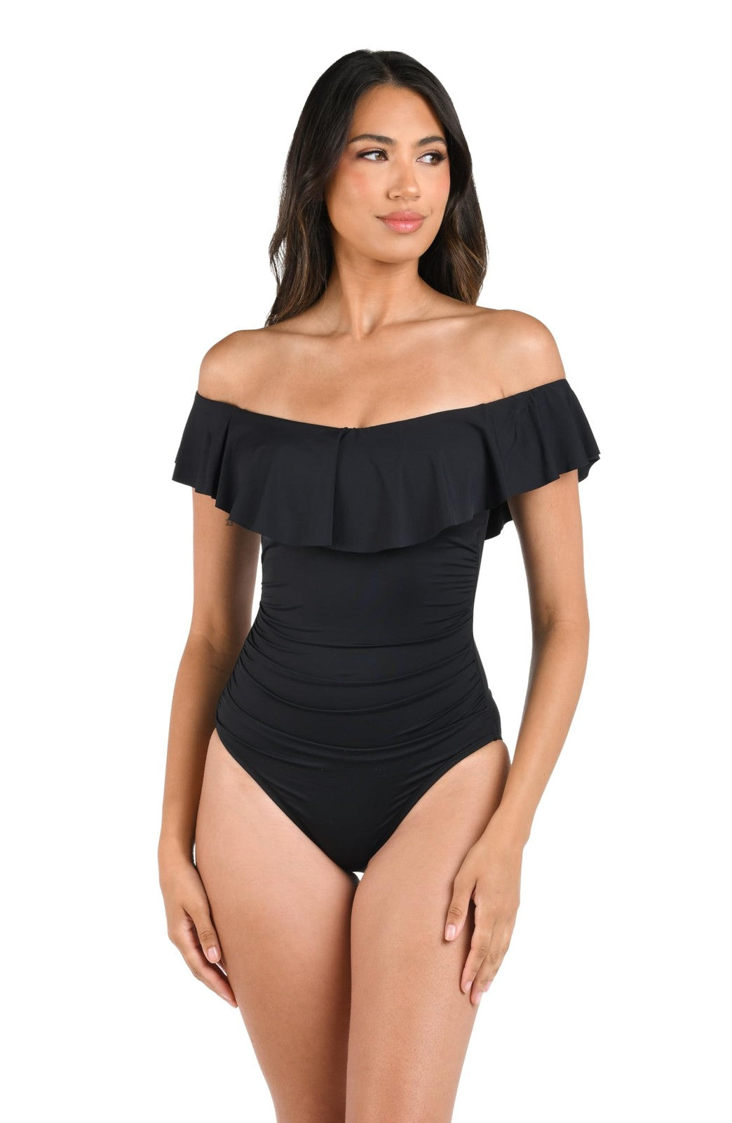 Black Off Shoulder One Piece Swimsuit Size 10 Nylon Blend