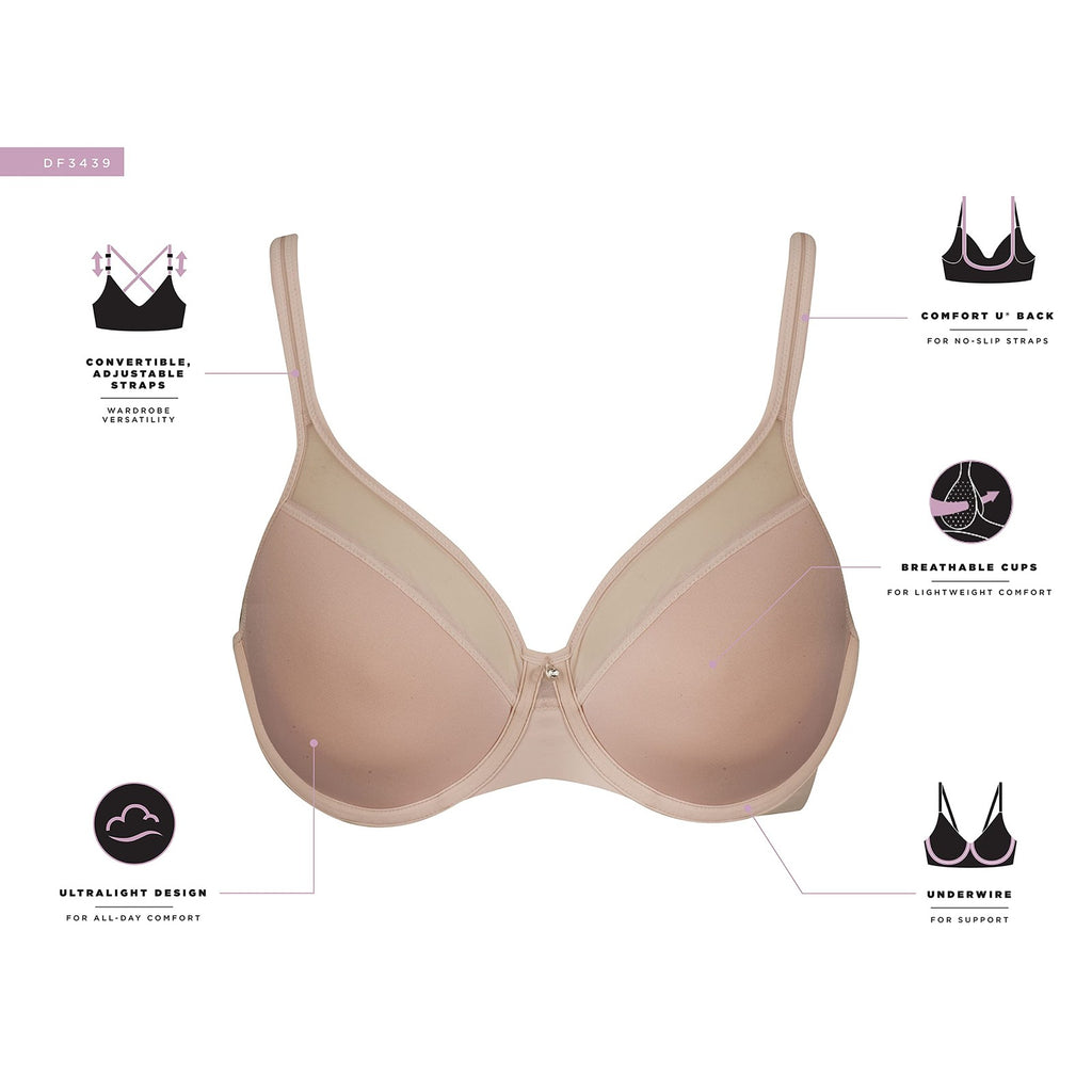 Bali Women's One Smooth U Ultra Light Illusion Neckline Underwire Bra, Nude,34C