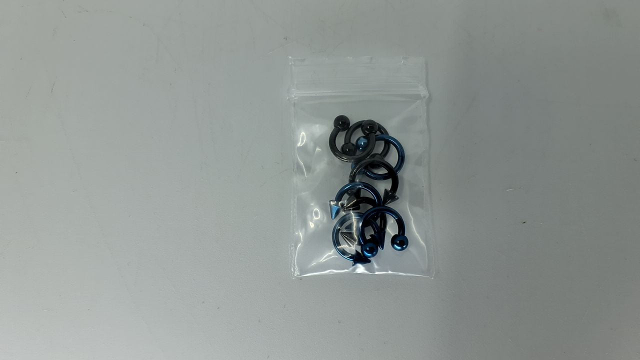 Anodized 14g Horseshoe Barbell Piercings 8Pcs Set Blue & Black 4mm Ball