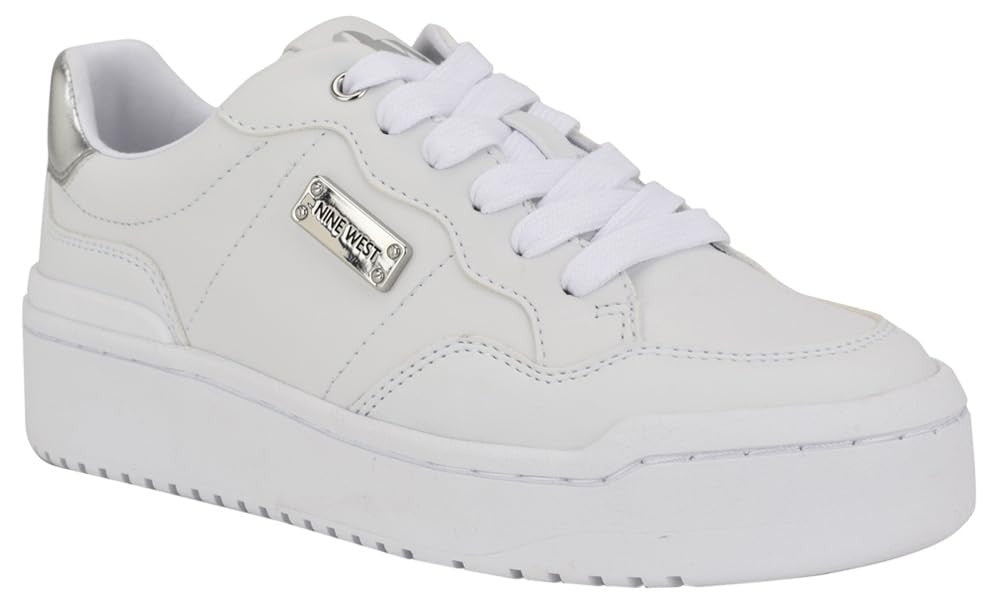 Nine West Women's Aleno Sneaker, White/Silver 141, 8.5