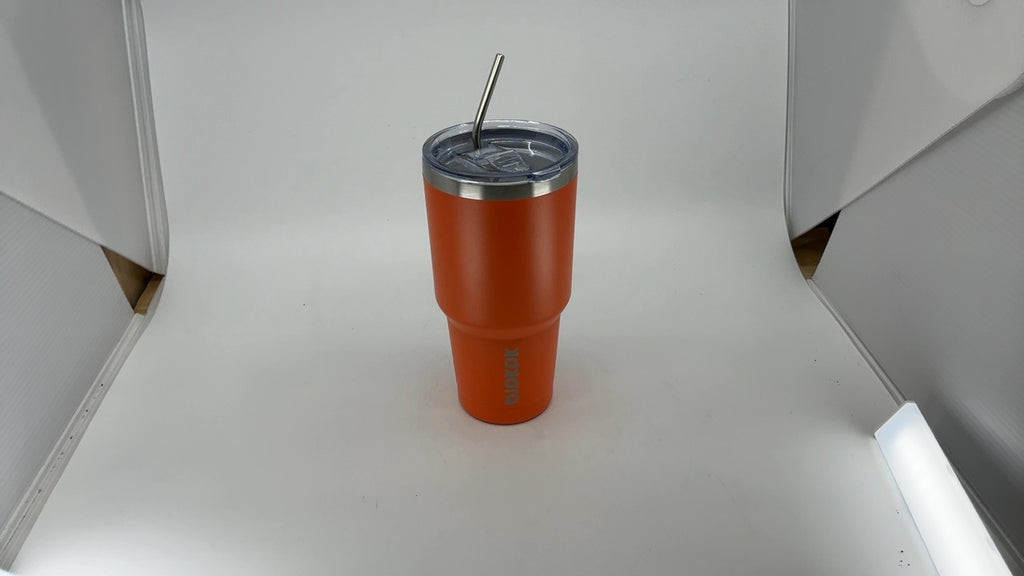 Insulated 30oz Tumbler w/ Clear Flip Lid & Straw, Orange Stainless Steel