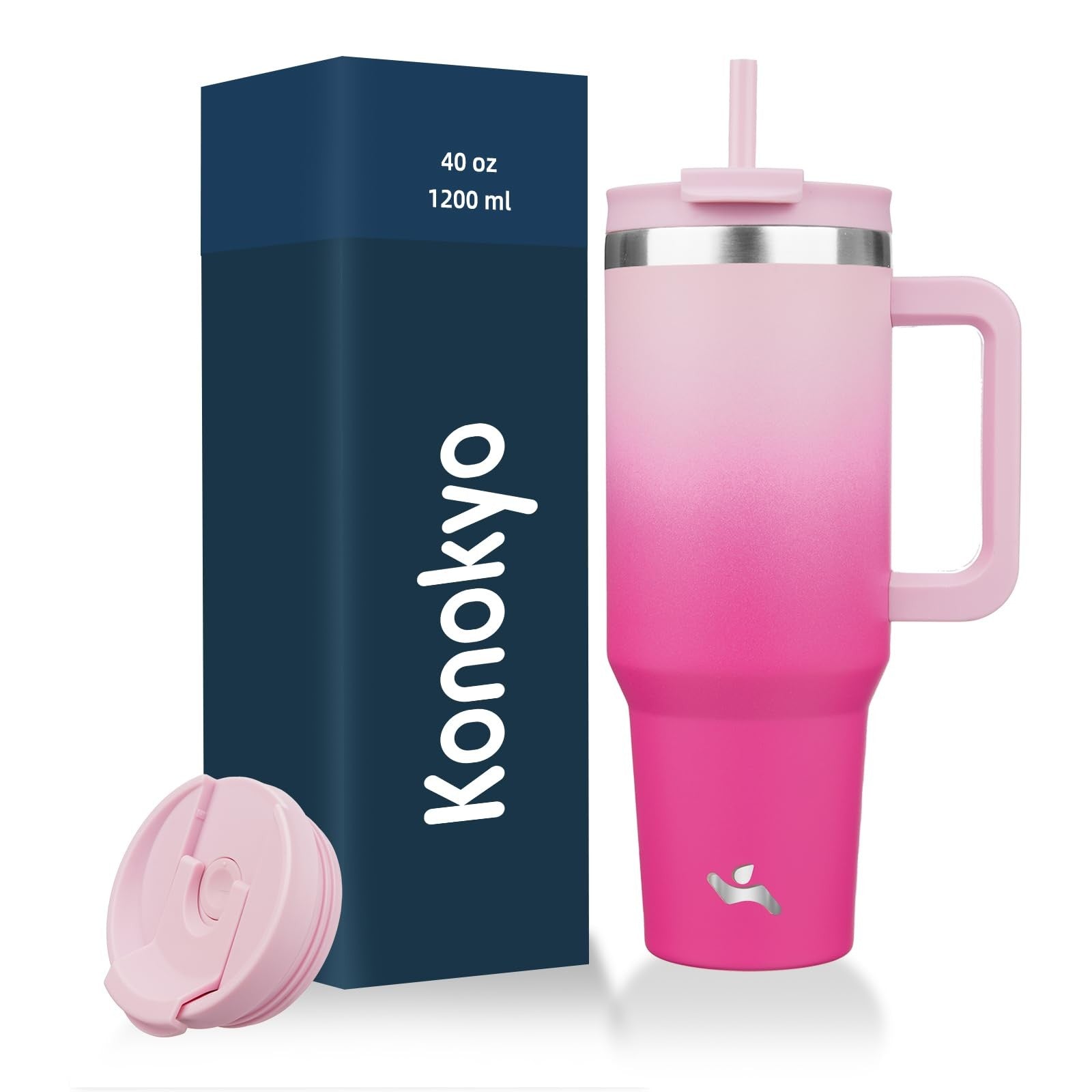 Stainless Steel 40oz Tumbler w/ 2 Straws, Cherry Blossoms Design