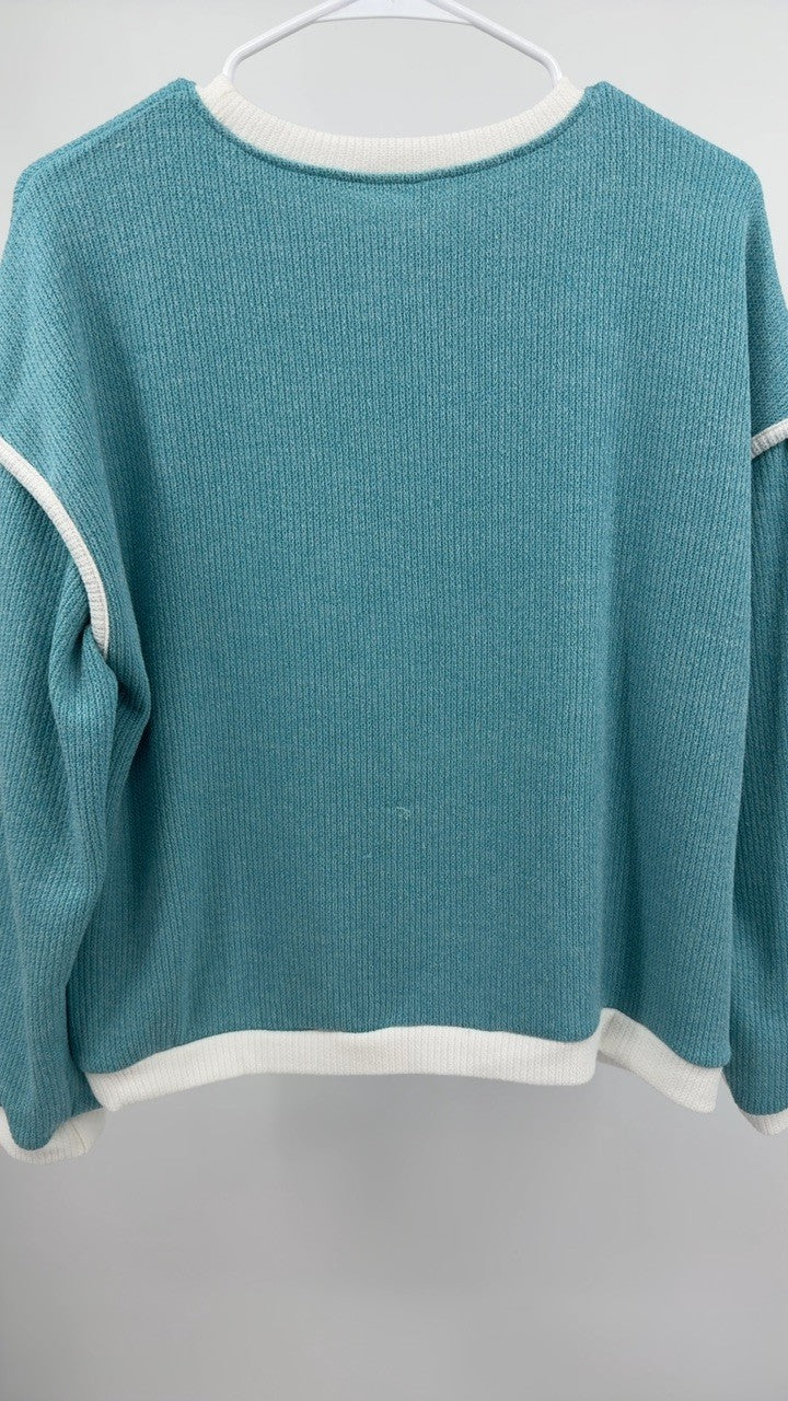 Ribbed Contrast Trim Long Sleeve Top