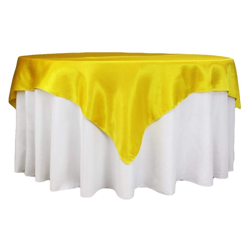 72" Canary Yellow Satin Table Overlay - Elegant Tablecloth for Parties