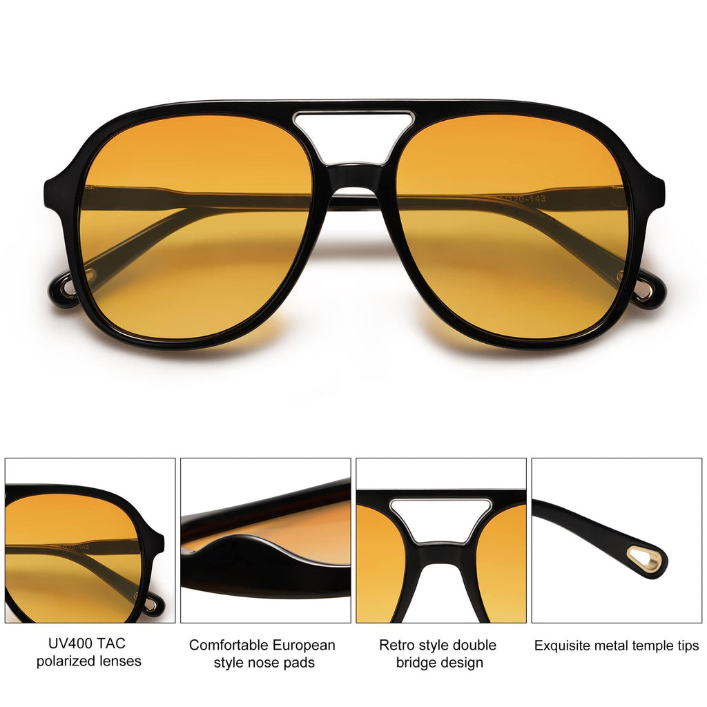 SOJOS Retro Polarized Aviator Sunglasses SJ2174 Black/Yellow Tint