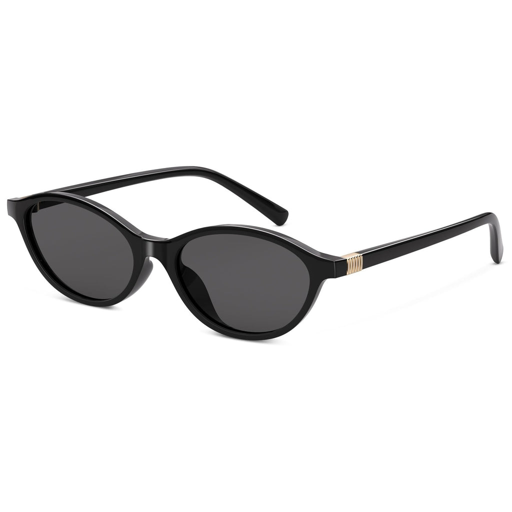 Retro Oval Polarized Sunglasses Cat Eye Black Frame Grey Lens 53mm