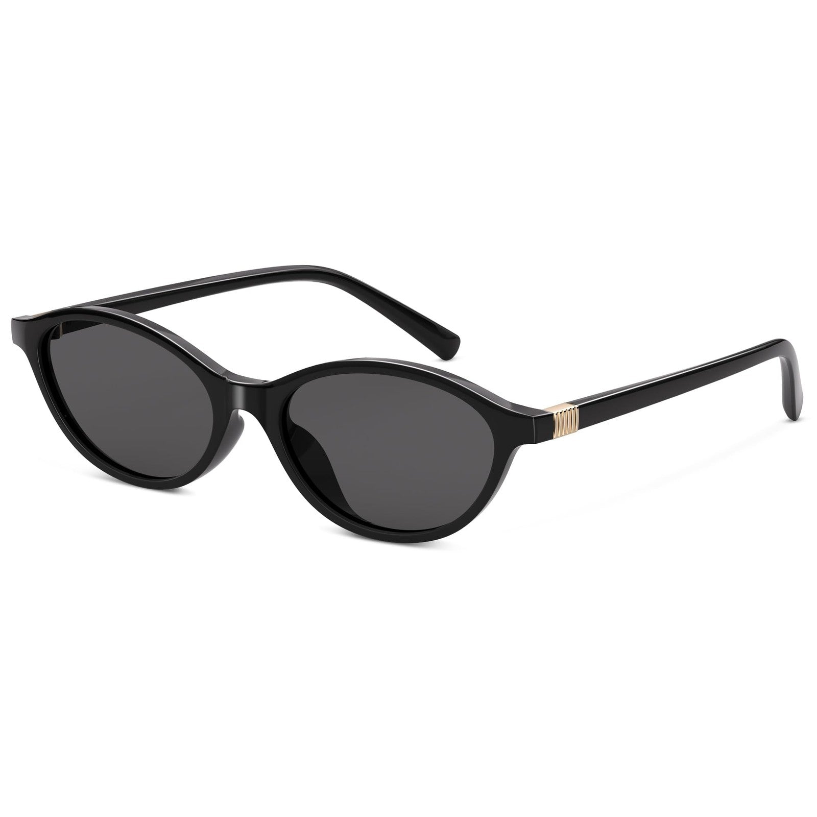 Retro Oval Polarized Sunglasses Cat Eye Black Frame Grey Lens 53mm