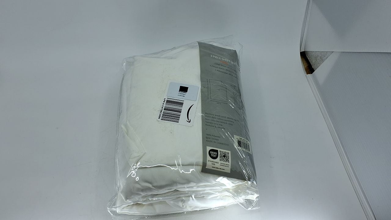 White Twin Bedding Sheet Set, Double Brushed Microfiber, Wrinkle Resistant