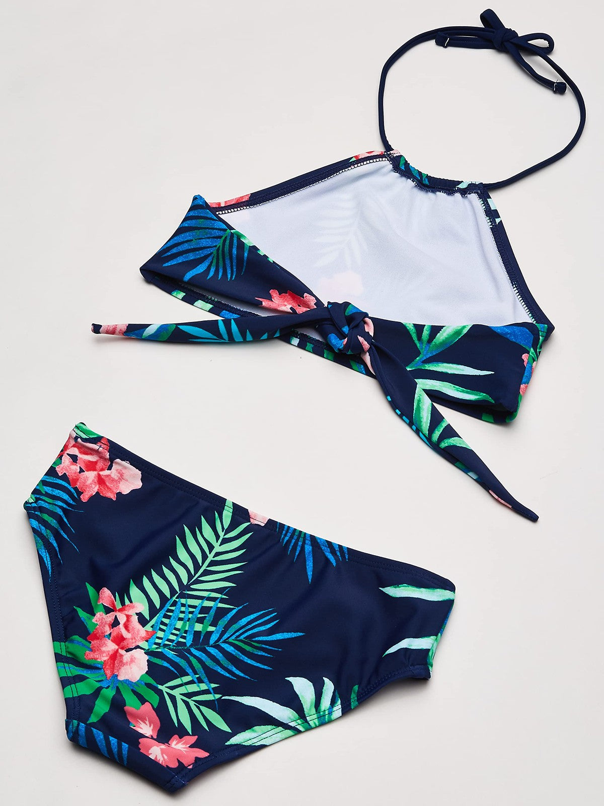 Kanu Surf Girls' Size 10 Navy Floral Halter Bikini 2-Piece Set