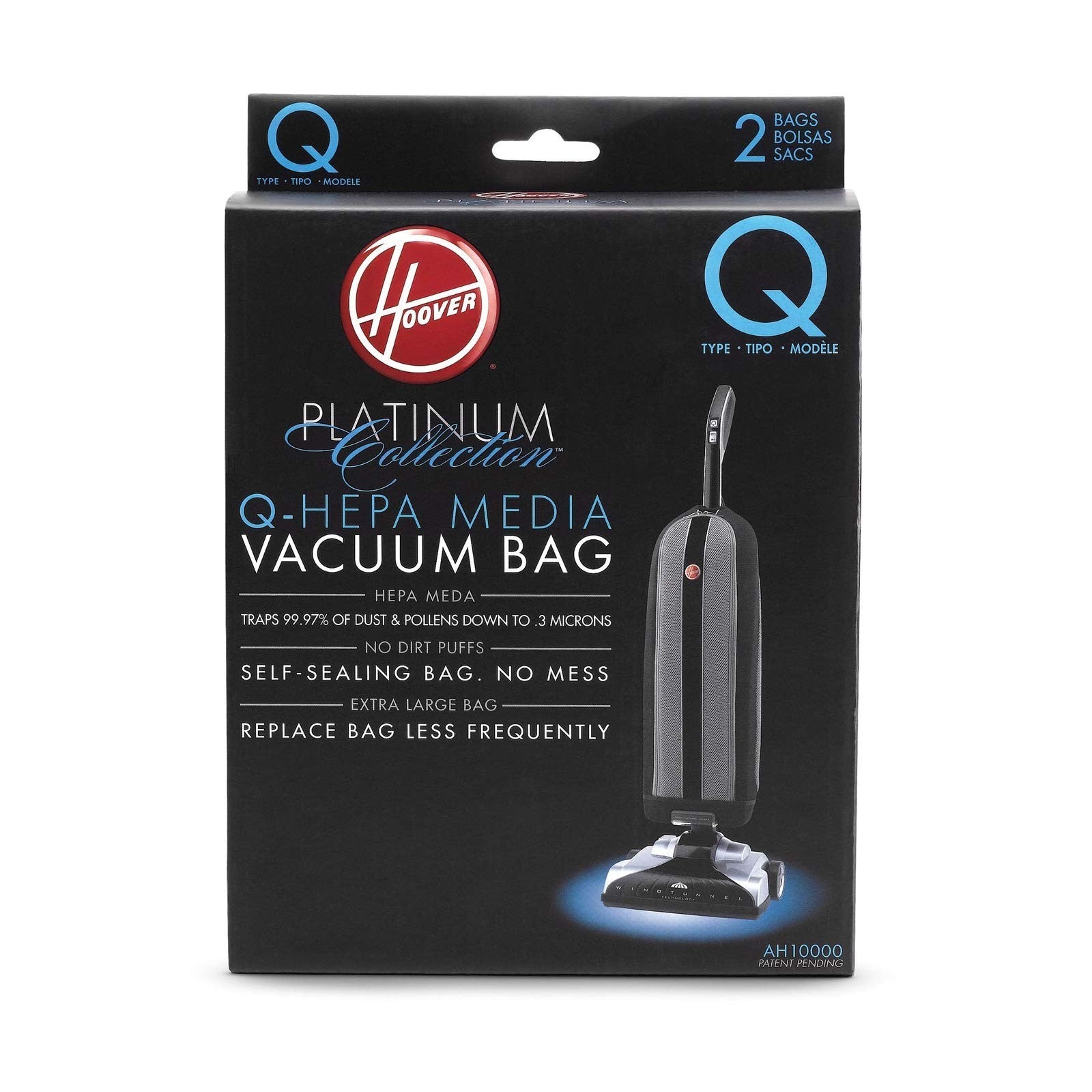 Hoover Platinum Upright Vacuum Bags, Type Q, 2-Pack with HEPA Filtration
