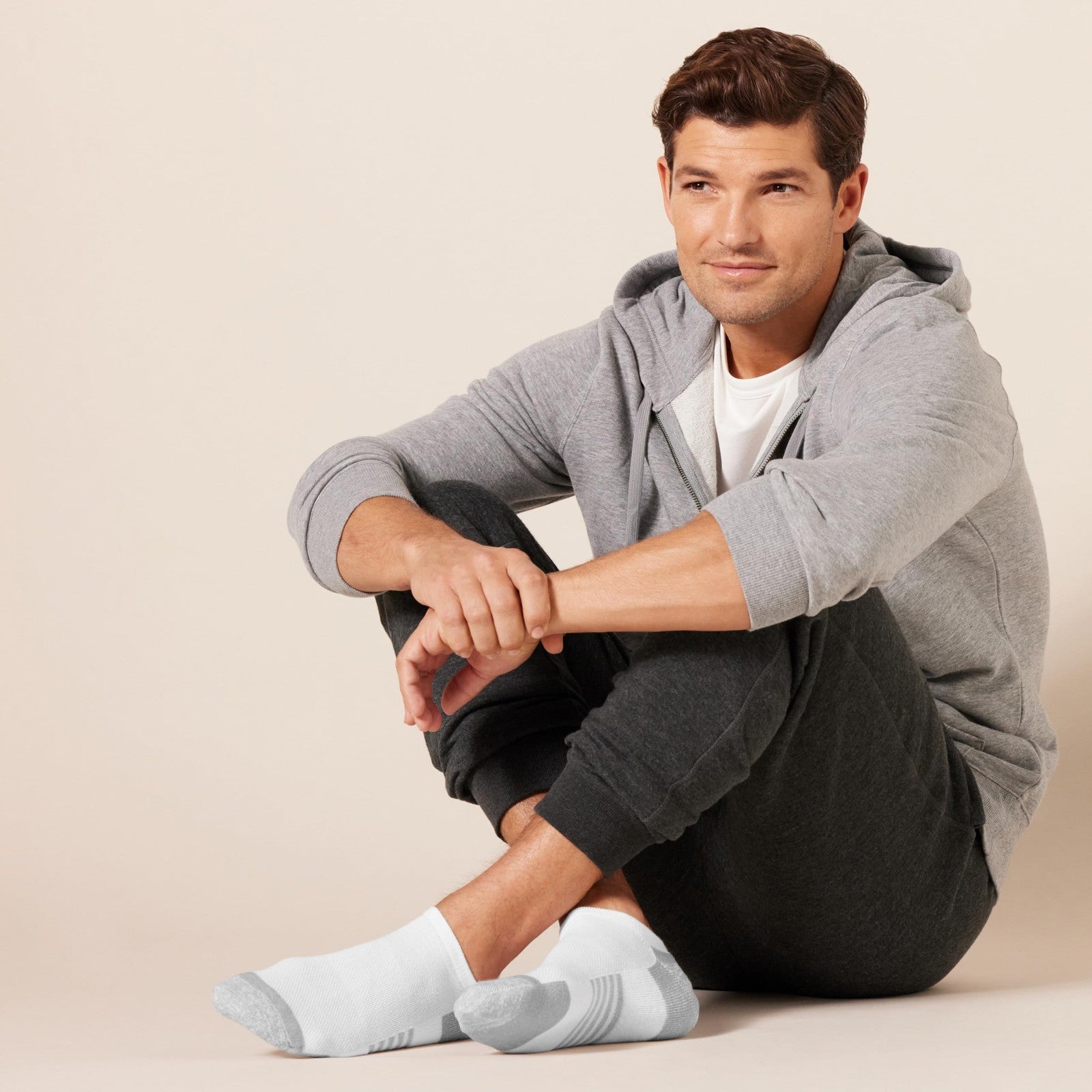 6 Pairs Men's Athletic No-Show Socks, Cotton Cushioned, White, 8-12