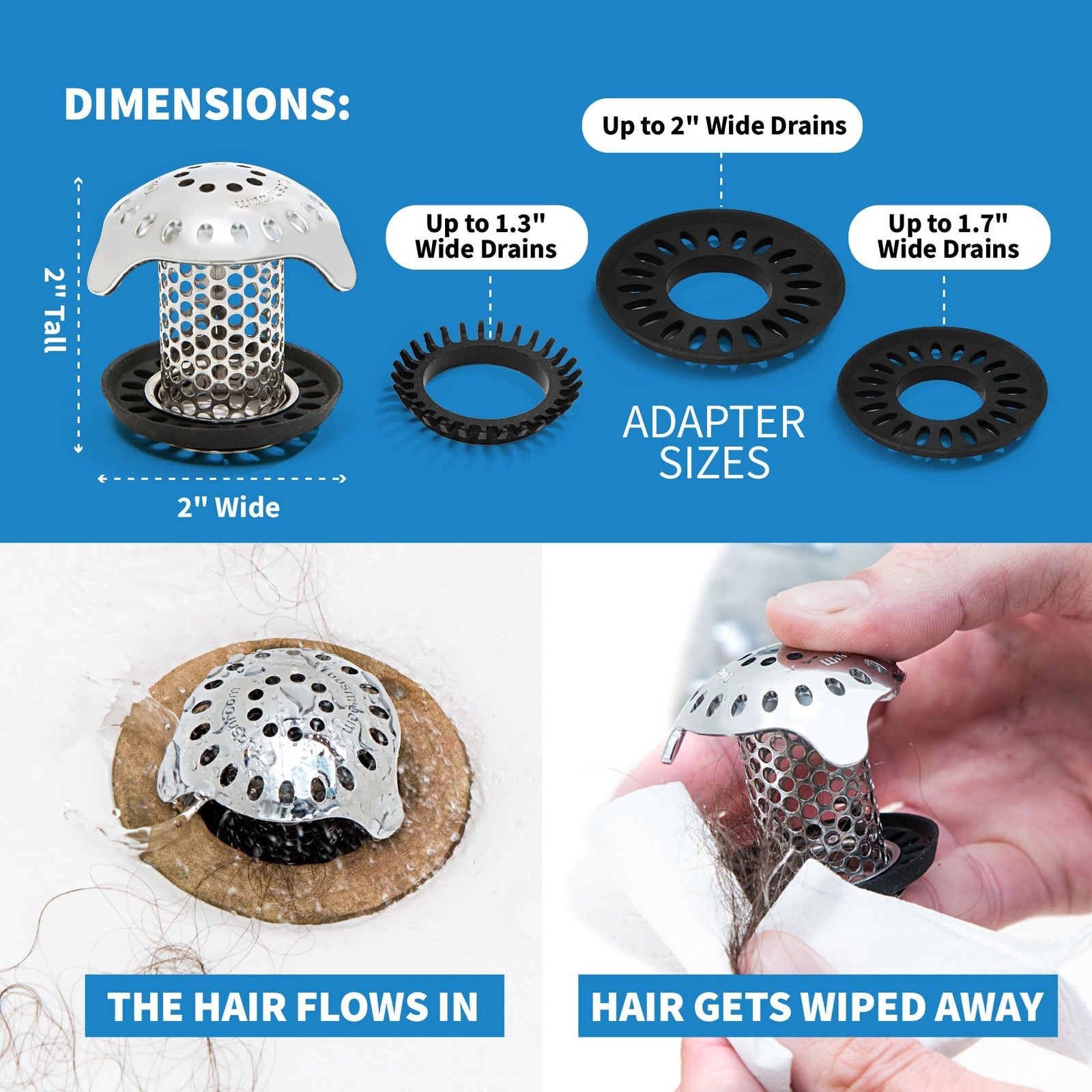 1-Pack TubShroom Ultra Hair Catcher Drain Protector, Stainless Steel