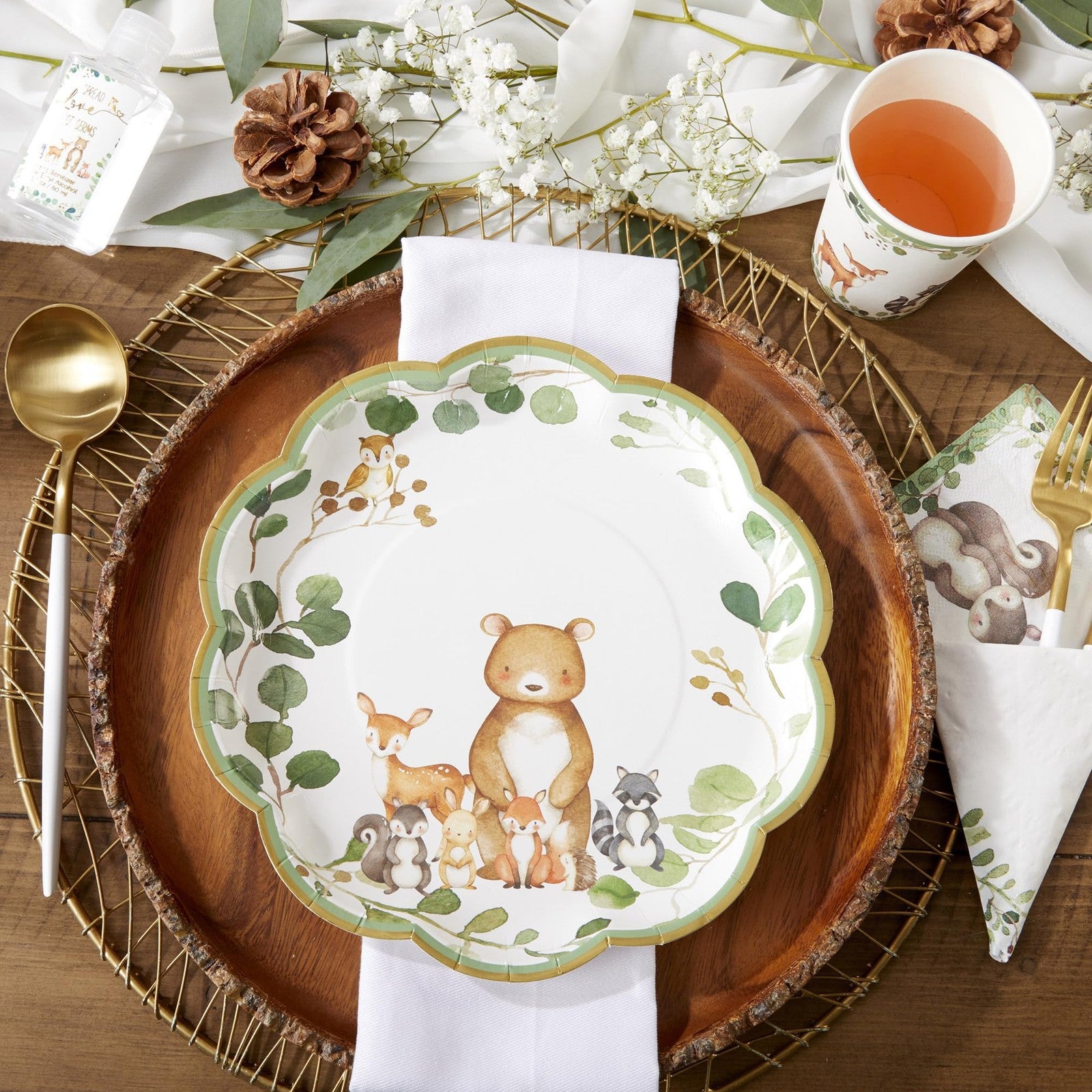 78 Pcs Woodland Baby Shower Tableware Set - Plates, Cups & Napkins