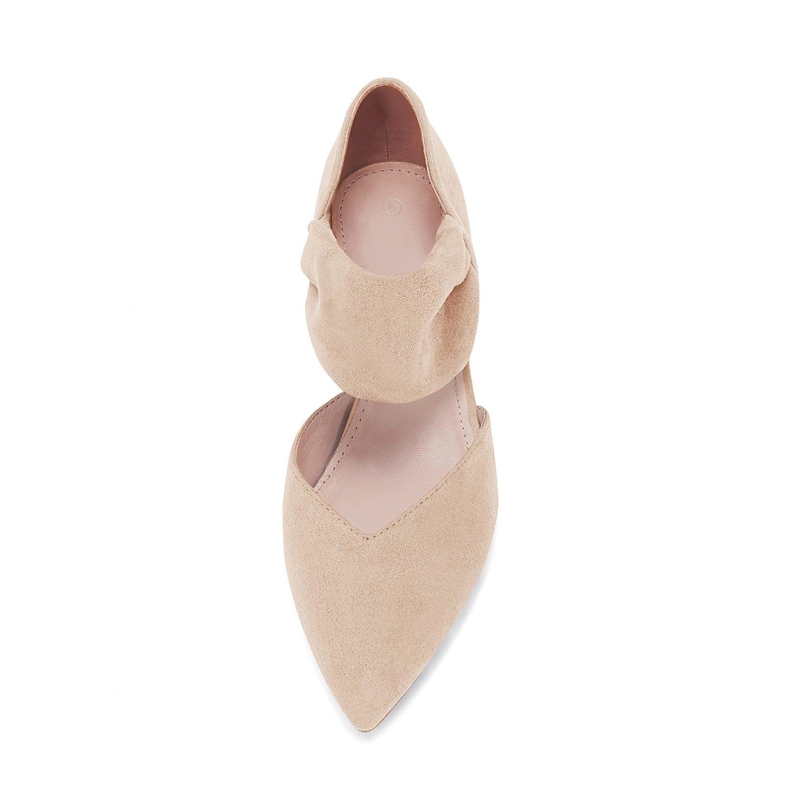 Womens 7.5 Low Kitten Heel Pumps Nude Slip On Ankle Strap Cutout