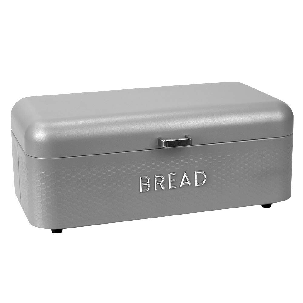 Home Basics Large Bread Box, Grey Metal, Kitchen Counter Storage