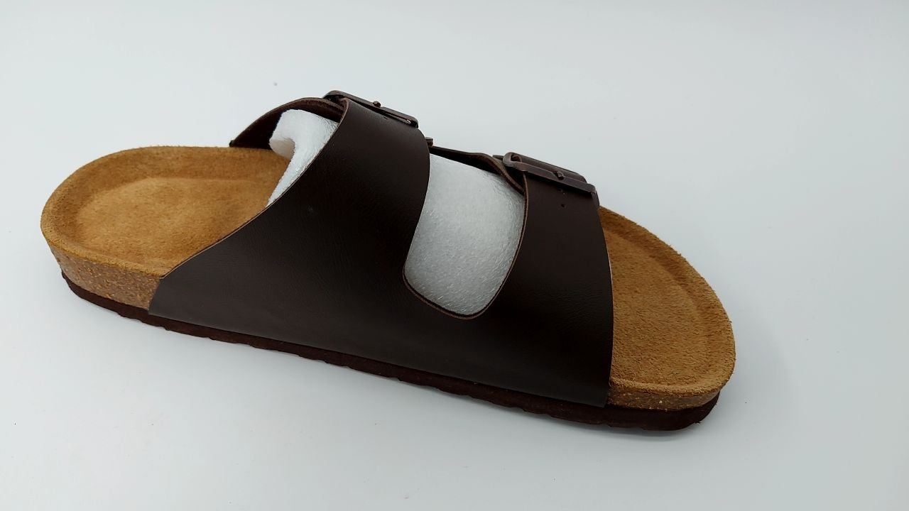 CUSHIONAIRE Lane Cork Footbed Mens Sandals, Adjustable Buckle Comfort Slides, 10