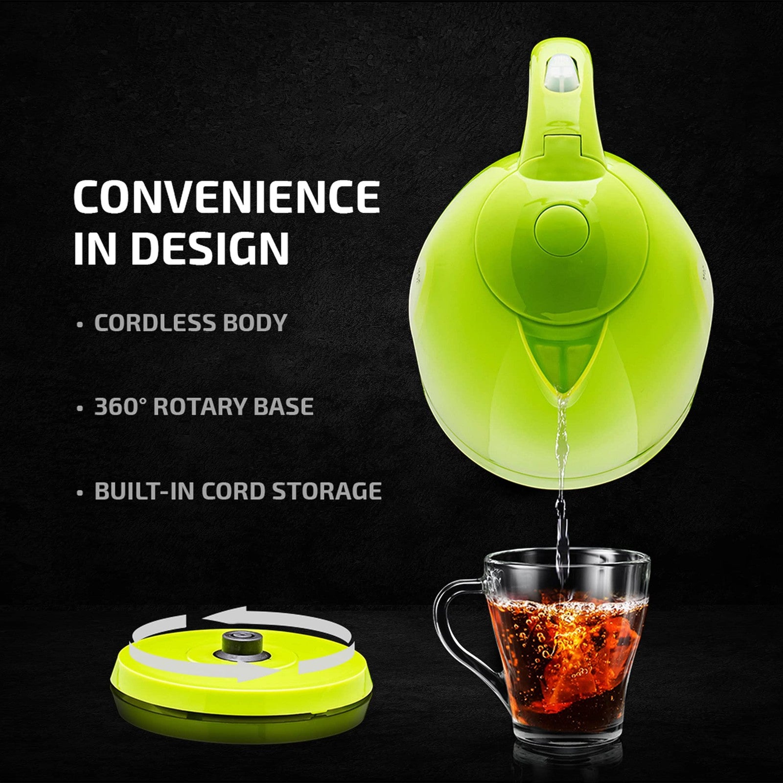 1.7L OVENTE Electric Kettle, Auto Shut-Off, Boil-Dry Protection, Green
