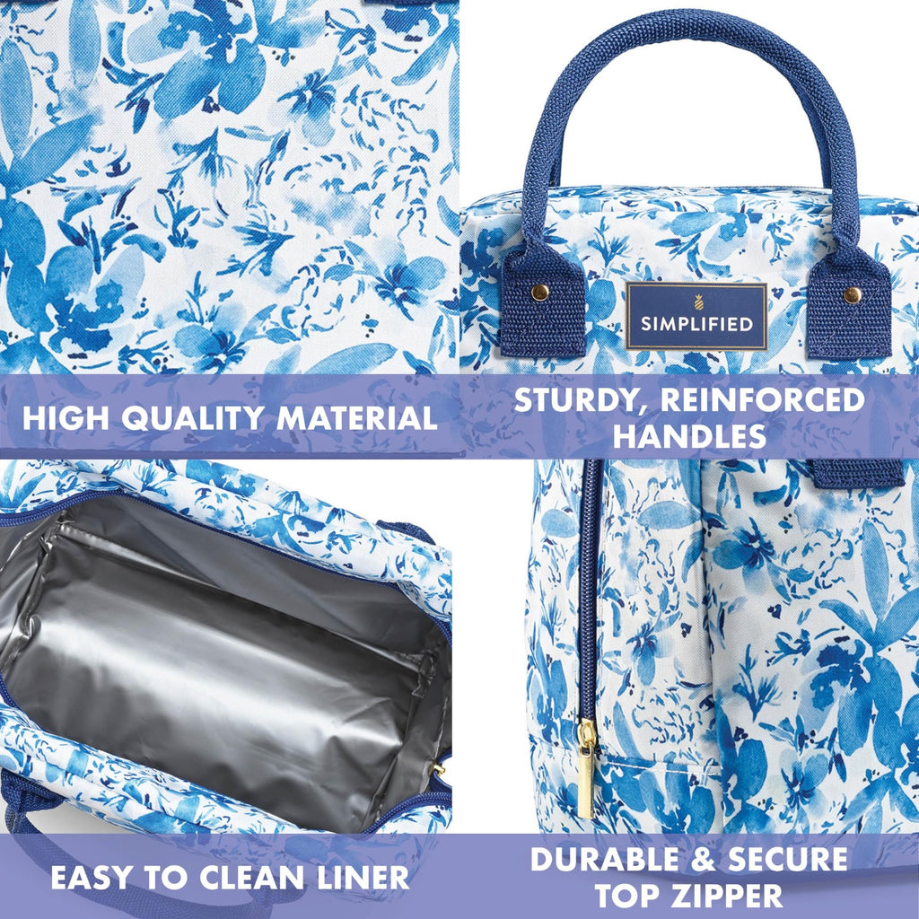 Fit & Fresh Women's Lunch Bag, Insulated, Blue Floral, Zipper Closure