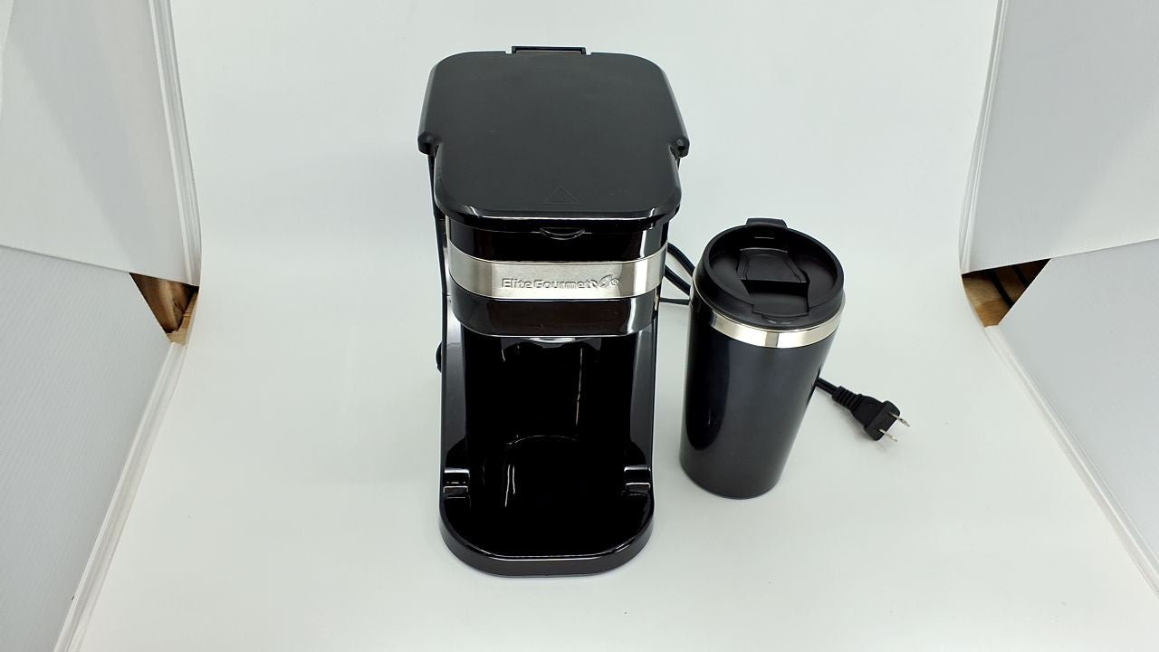 Elite Gourmet EHC114 Single-Serve Coffee Maker w/ 14Oz Travel Mug, Black