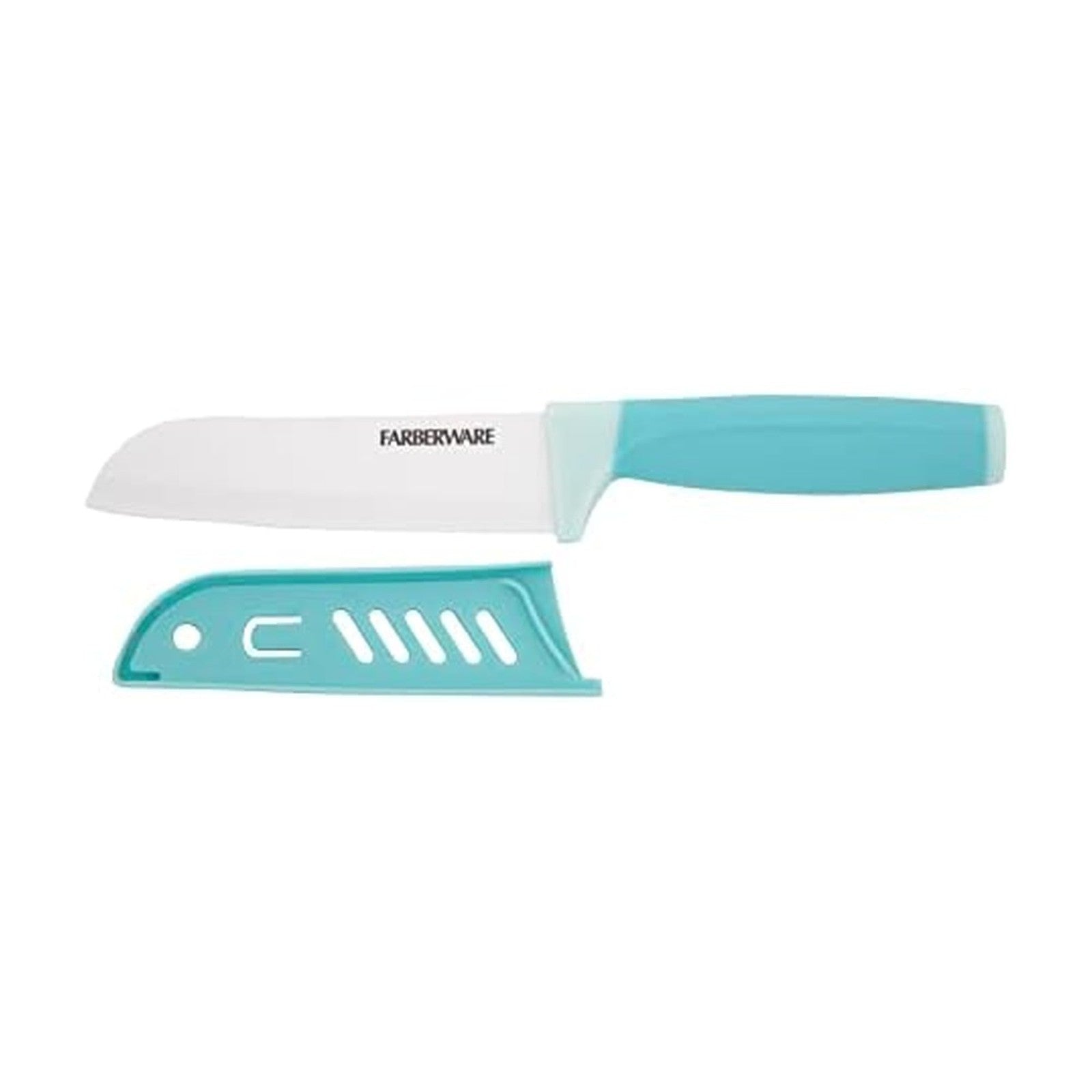 5-Inch Aqua Ceramic Santoku Knife w/ Blade Cover & Soft-Grip Handle