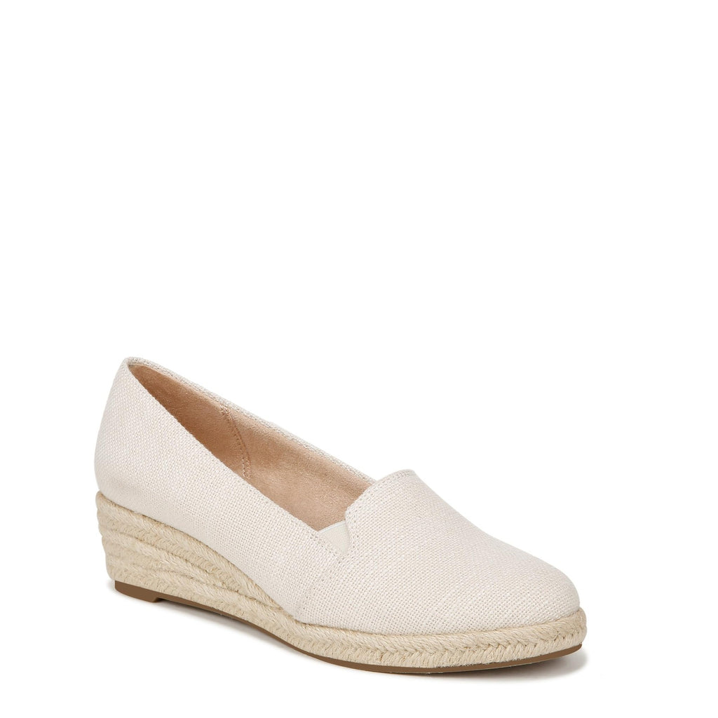 LifeStride Womens Kamilla Wedge Espadrilles Cream Linen 6 W