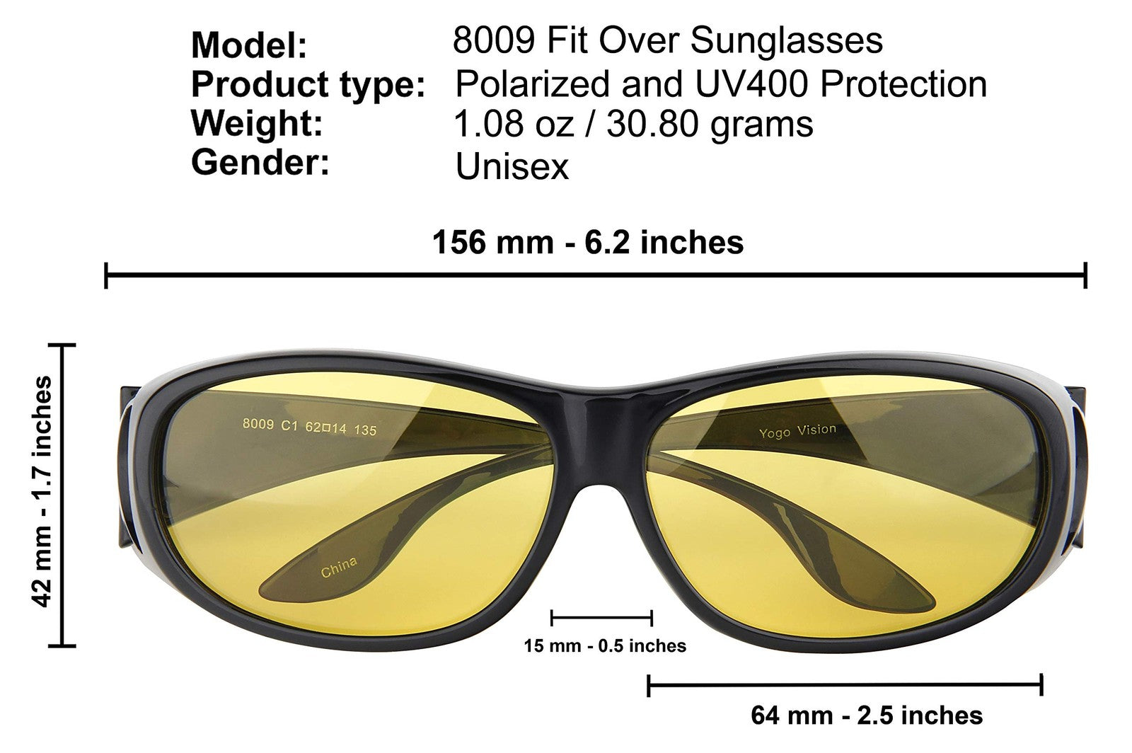 Night Driving Glasses Polarized Yellow Tint Fit Over Sunglasses
