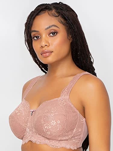 Curvy Couture Plus Size Plunge Bra 44D, Sheer Mesh, Ballet Fever