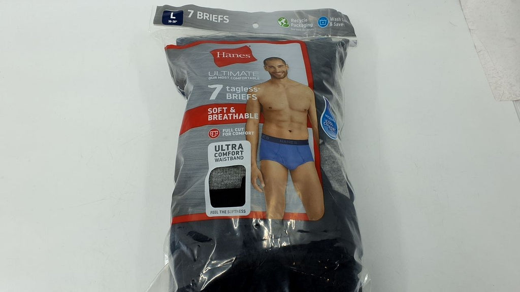 Hanes Men's 7-Pack Tagless Briefs, Large, Gray/Black, Cool Comfort Fabric