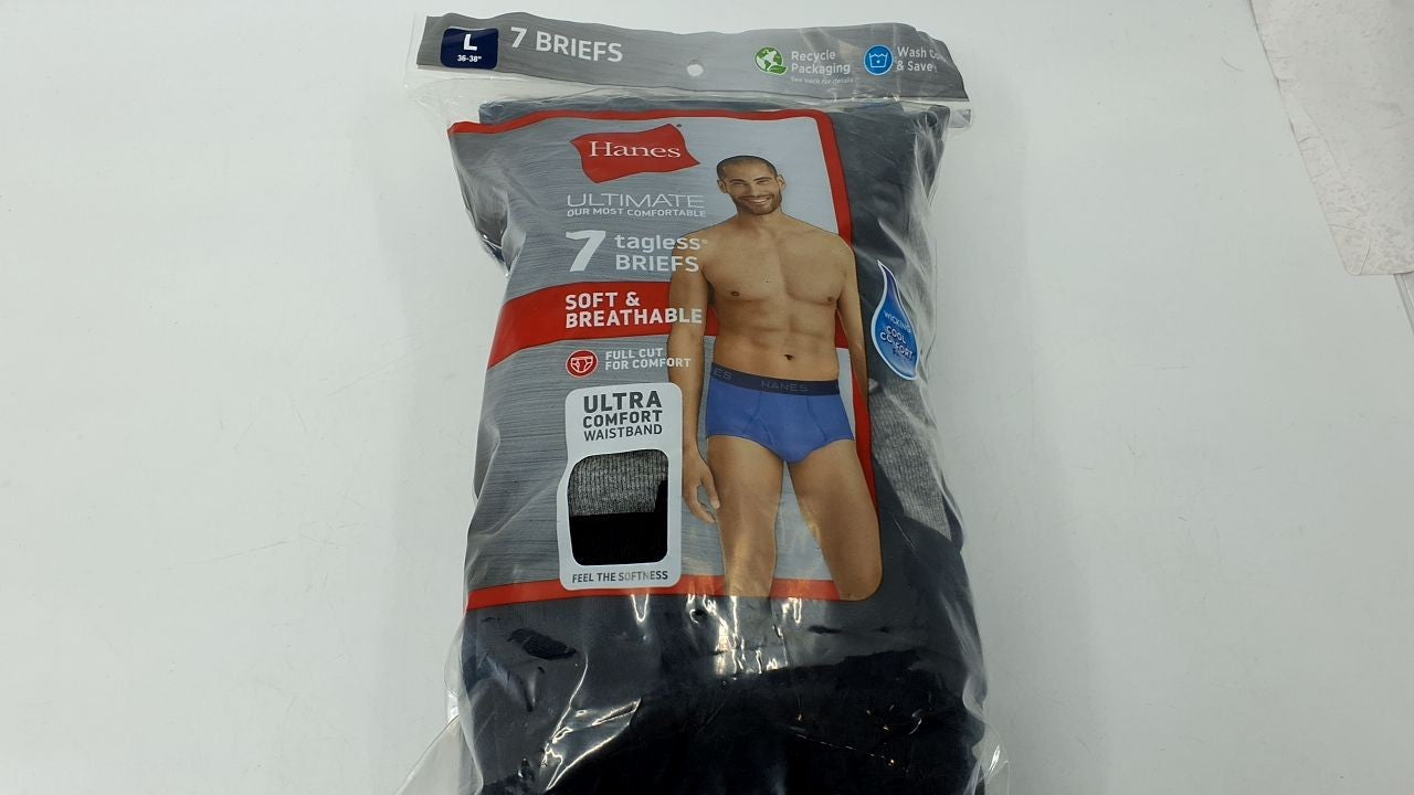 Hanes Men's 7-Pack Tagless Briefs, Large, Gray/Black, Cool Comfort Fabric
