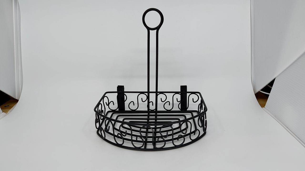 Winco WBKH-6SB Round Black Wire Condiment Caddy with Straight Back, 6.25-Inch