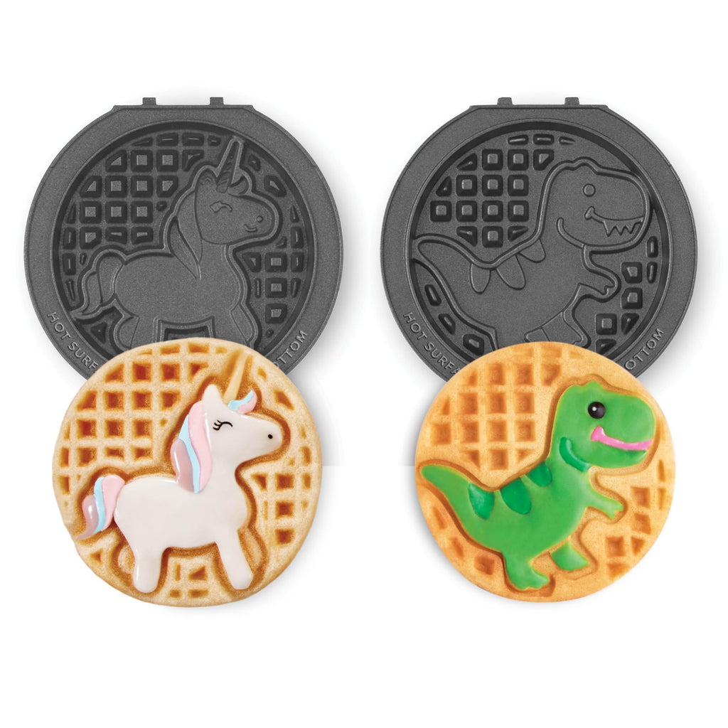 2Pc Nonstick Waffle Plates Set for DASH Mini Maker, Unicorn & Dinosaur