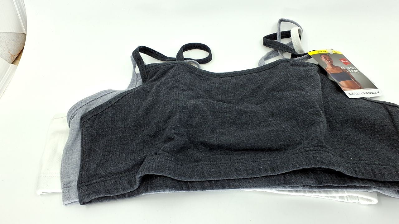 Womens Cropped Bralette 3-Pack, Hanes Large, Cool Comfort, Solid Colors