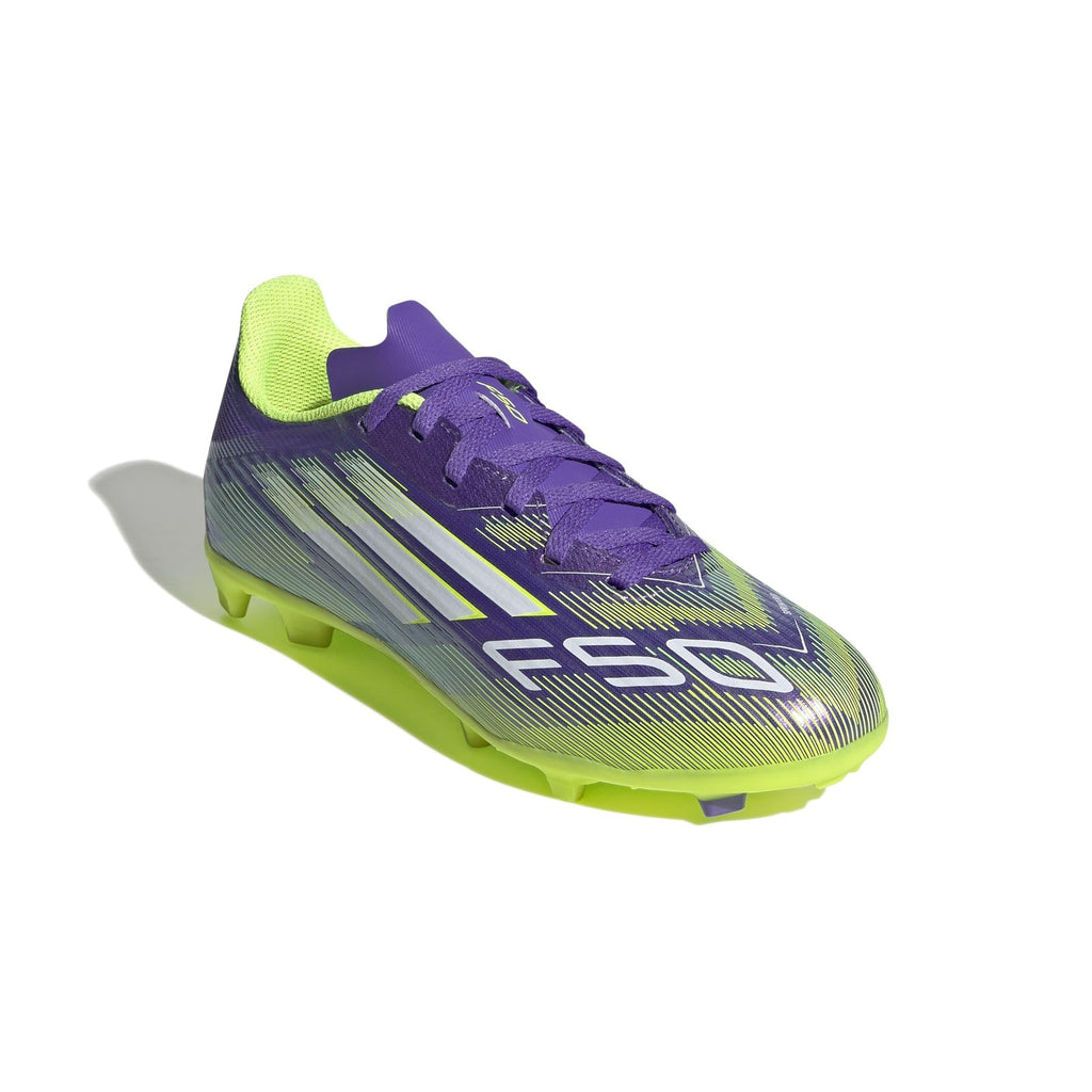 adidas F50 League Firm Ground Soccer Shoes, Purple Rush/White, 6 Big Kid