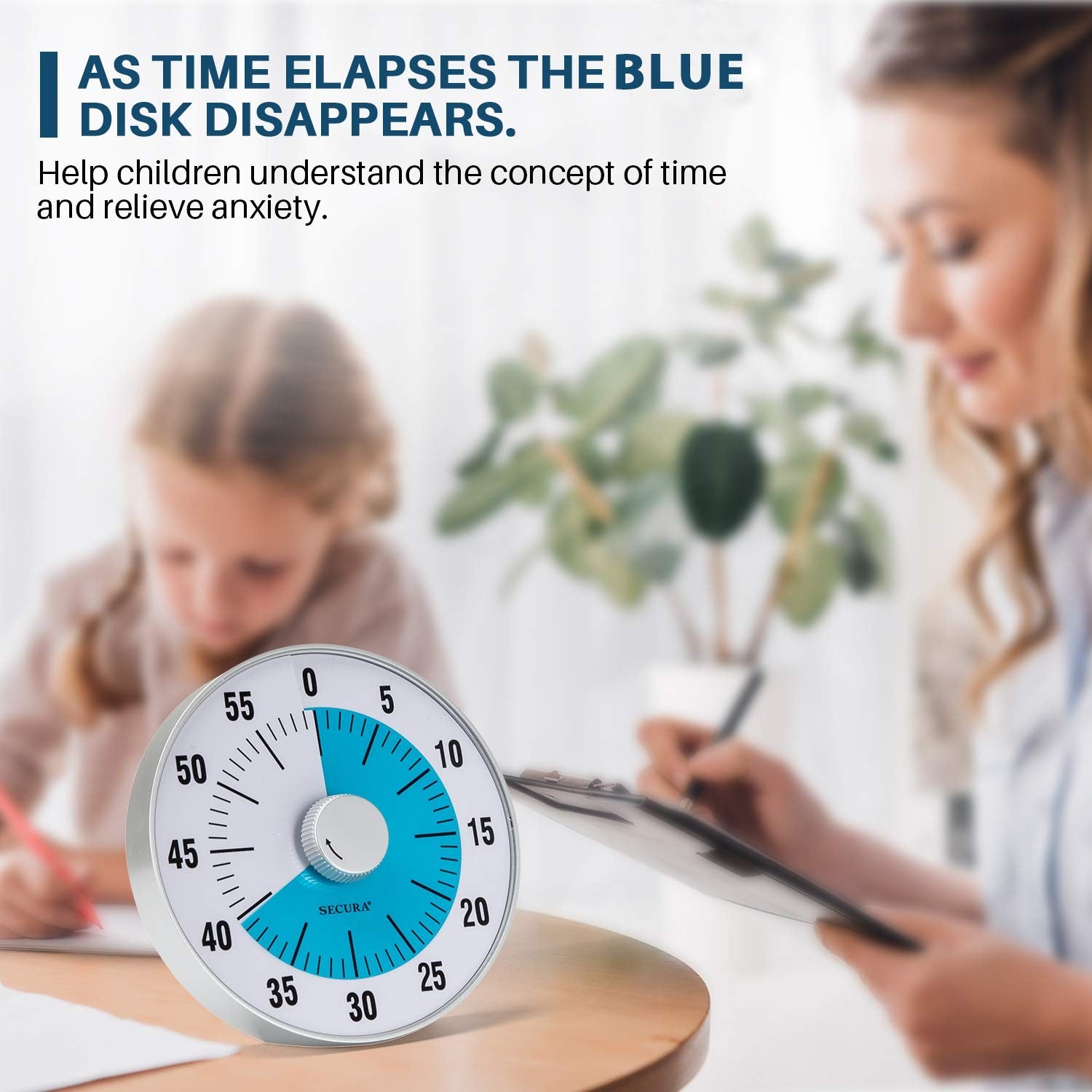 Secura 7.5-Inch Visual Countdown Timer, Blue, 60-Minute Kitchen Timer