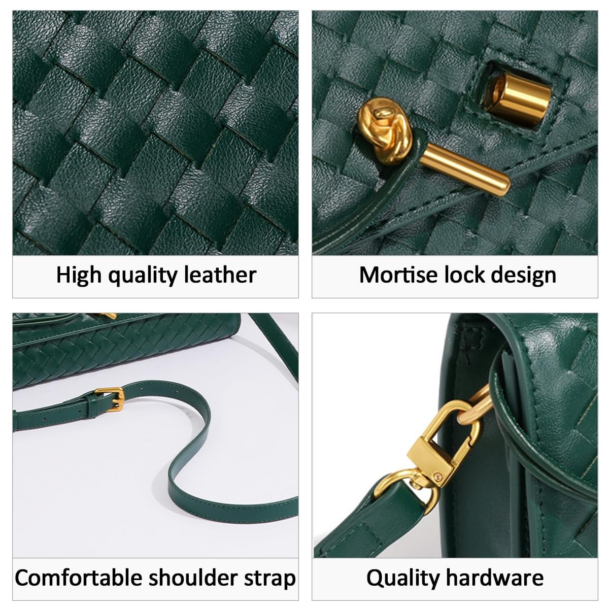 Women’s Dark Black Woven Handbag PU Leather Evening Clutch & Crossbody