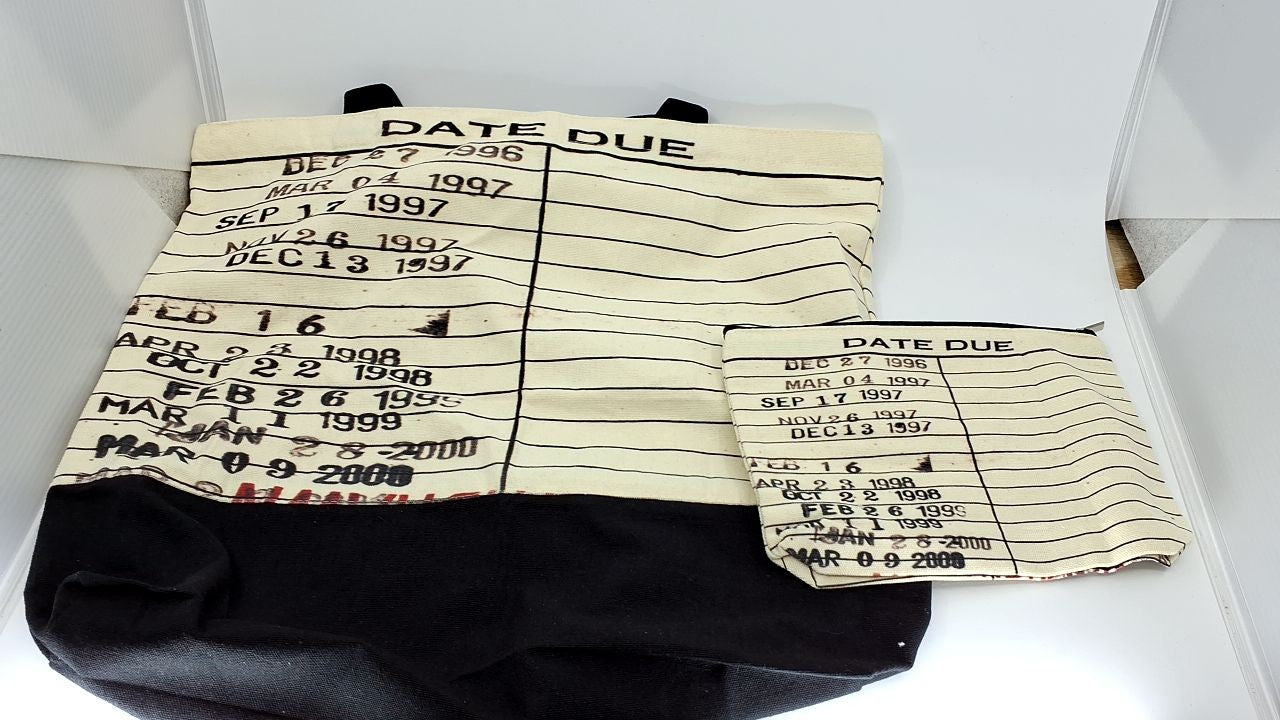 Vintage Library Bag & Cosmetic Pouch, Reusable Canvas, Black/White